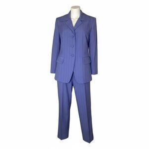 Vitg 80s Blue Pinstriped Pant Suit Sz 8  Power Chick Office Babe